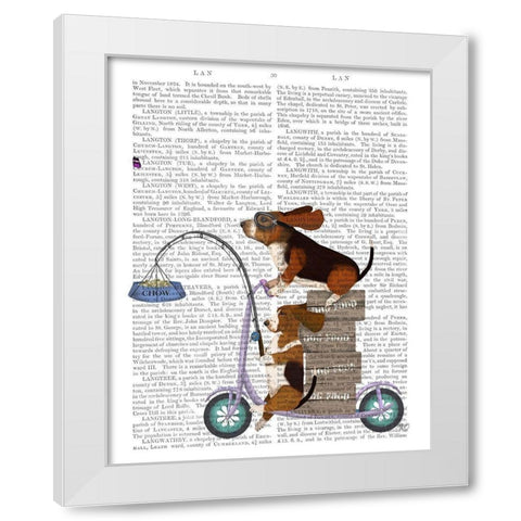 Basset Hound Scooter White Modern Wood Framed Art Print by Fab Funky