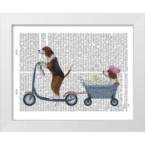 Beagle Scooter White Modern Wood Framed Art Print by Fab Funky