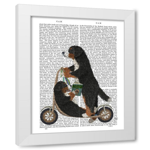 Bernese Scooter White Modern Wood Framed Art Print by Fab Funky