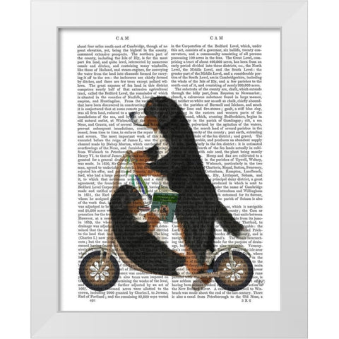 Bernese Scooter White Modern Wood Framed Art Print by Fab Funky