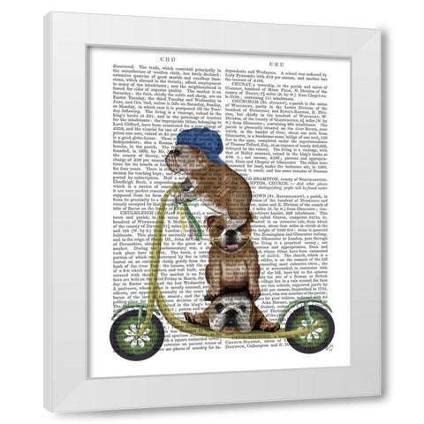 English Bulldog Scooter White Modern Wood Framed Art Print by Fab Funky
