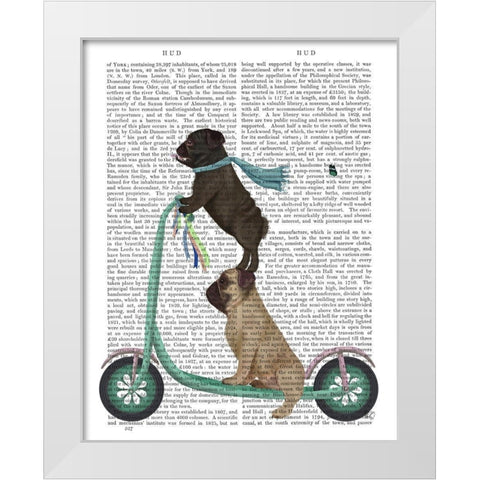 Pug Scooter White Modern Wood Framed Art Print by Fab Funky