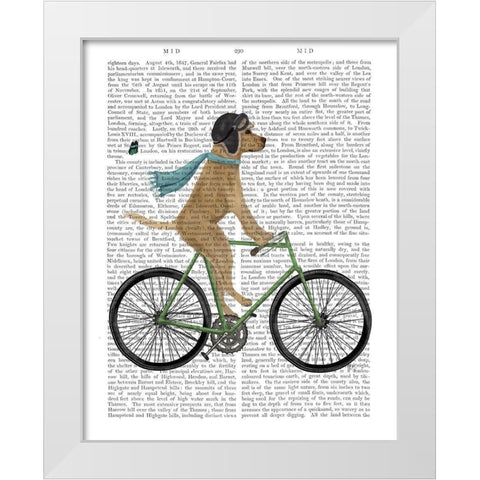 Yellow Labrador in Flying Helmet on Bicycle White Modern Wood Framed Art Print by Fab Funky