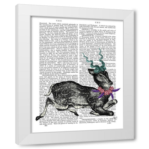 Deer with Blue Horns White Modern Wood Framed Art Print by Fab Funky