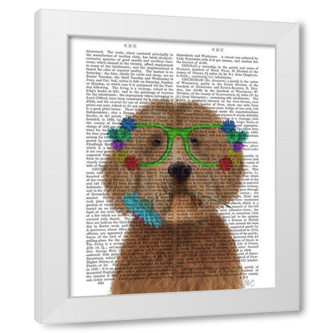 Labradoodle Golden and Flower Glasses White Modern Wood Framed Art Print by Fab Funky