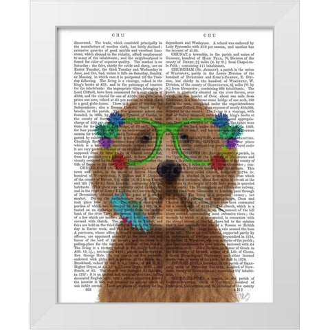 Labradoodle Golden and Flower Glasses White Modern Wood Framed Art Print by Fab Funky