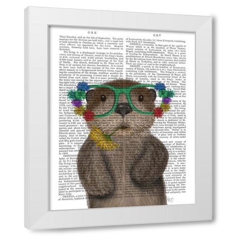 Otter and Flower Glasses White Modern Wood Framed Art Print by Fab Funky