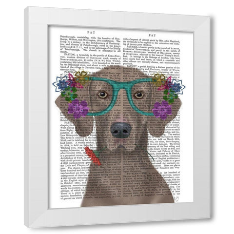 Weimaraner  and Flower Glasses White Modern Wood Framed Art Print by Fab Funky