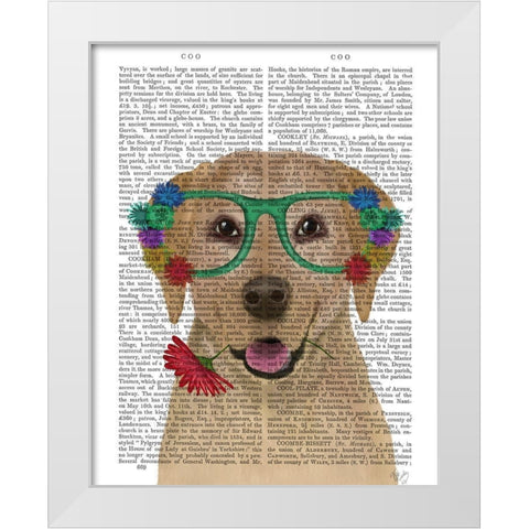 Yellow Labrador and Flower Glasses White Modern Wood Framed Art Print by Fab Funky