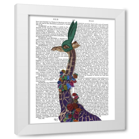 Giraffe Bunny Mask, Portrait White Modern Wood Framed Art Print by Fab Funky