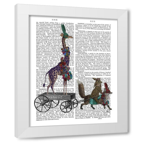 Giraffe Delivery White Modern Wood Framed Art Print by Fab Funky