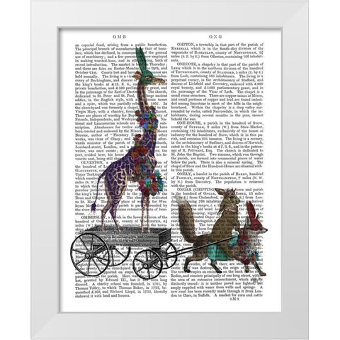 Giraffe Delivery White Modern Wood Framed Art Print by Fab Funky