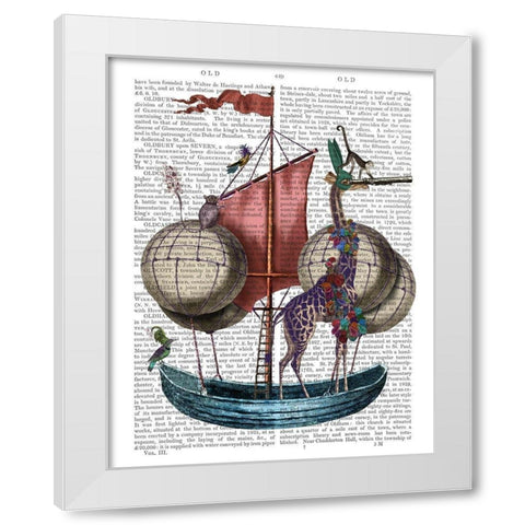 Giraffe in Airship White Modern Wood Framed Art Print by Fab Funky