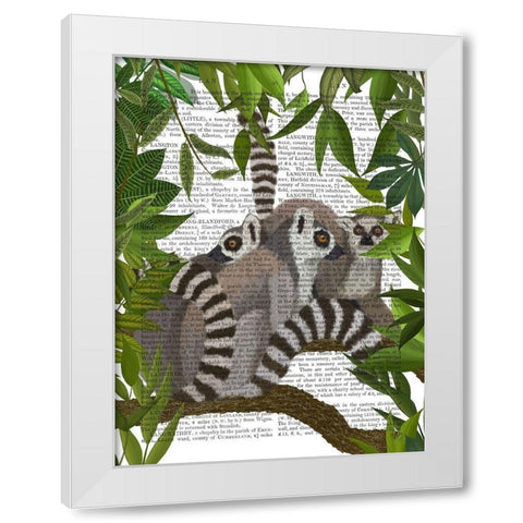 Lemur Family in Canopy White Modern Wood Framed Art Print by Fab Funky
