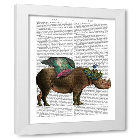 Rhino with Strawberry Crown White Modern Wood Framed Art Print by Fab Funky