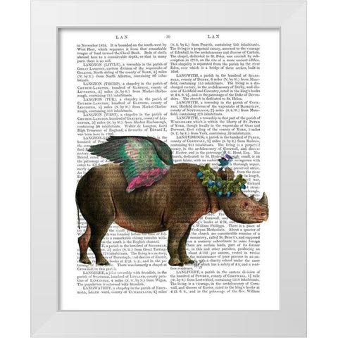 Rhino with Strawberry Crown White Modern Wood Framed Art Print by Fab Funky