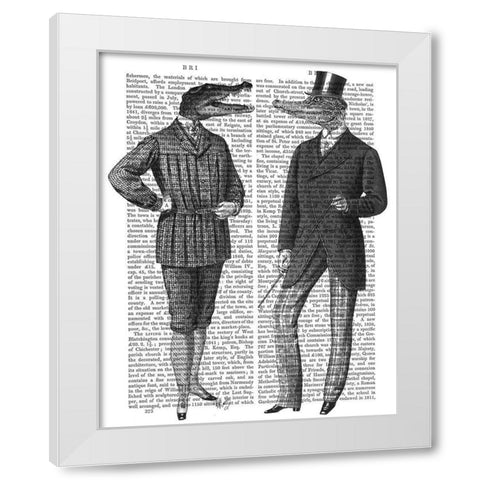 Crocodile Chat White Modern Wood Framed Art Print by Fab Funky
