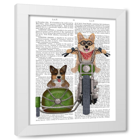 Corgi Chopper and Sidecar White Modern Wood Framed Art Print by Fab Funky