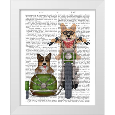 Corgi Chopper and Sidecar White Modern Wood Framed Art Print by Fab Funky
