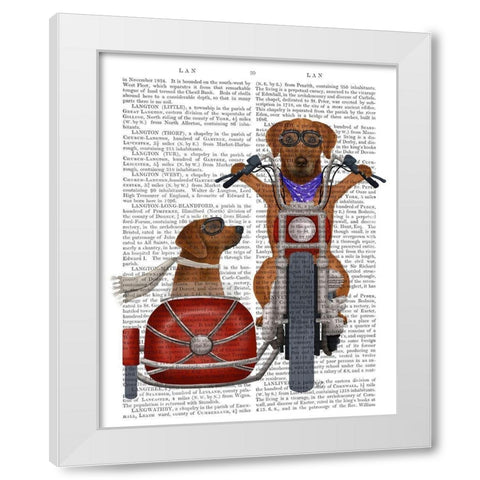 Rhodesian Ridgeback Chopper and Sidecar White Modern Wood Framed Art Print by Fab Funky