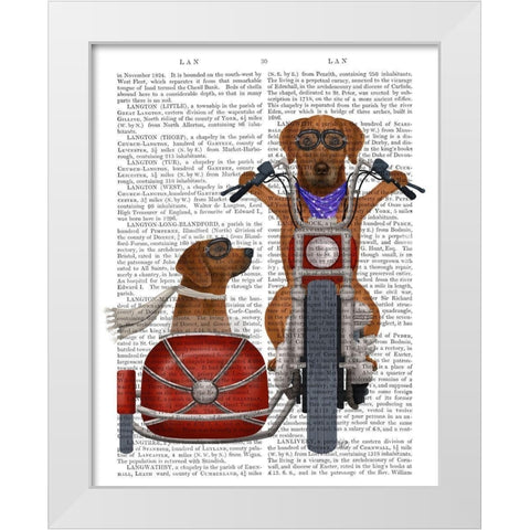 Rhodesian Ridgeback Chopper and Sidecar White Modern Wood Framed Art Print by Fab Funky