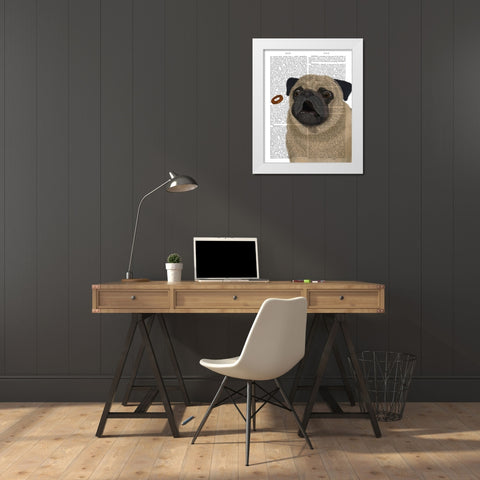 Pug, Catch 1 White Modern Wood Framed Art Print by Fab Funky