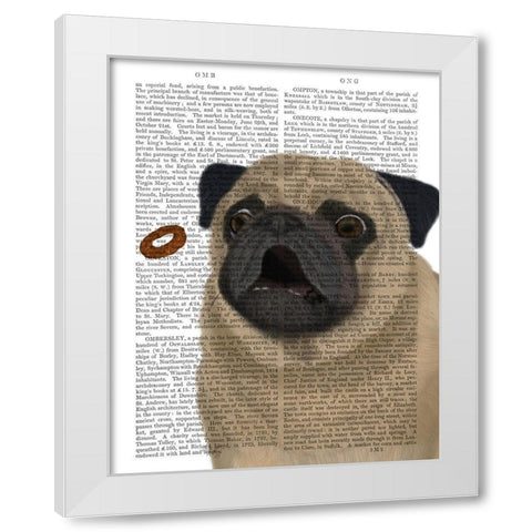 Pug, Catch 1 White Modern Wood Framed Art Print by Fab Funky