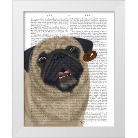 Pug, Catch 2 White Modern Wood Framed Art Print by Fab Funky