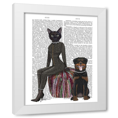Black Cat and Rottweiler Book Print White Modern Wood Framed Art Print by Fab Funky