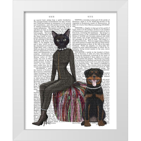 Black Cat and Rottweiler Book Print White Modern Wood Framed Art Print by Fab Funky