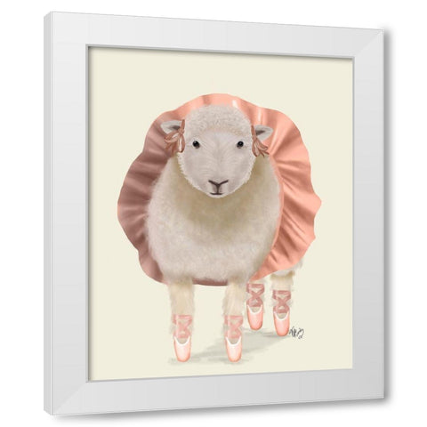 Ballet Sheep 1 White Modern Wood Framed Art Print by Fab Funky