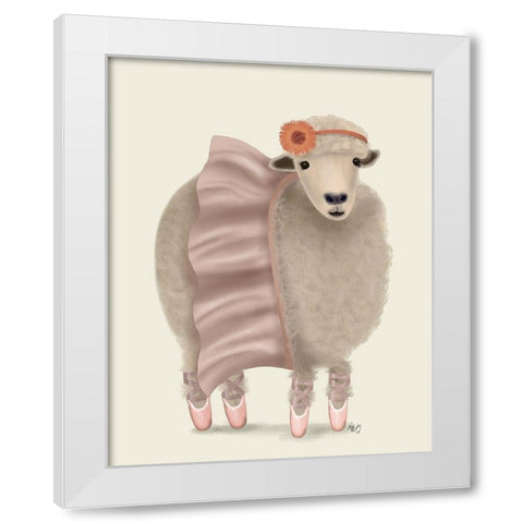 Ballet Sheep 6 White Modern Wood Framed Art Print by Fab Funky