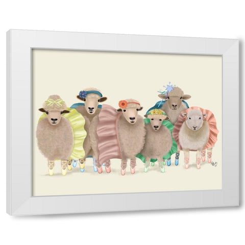 Ballet Troupe Sheep White Modern Wood Framed Art Print by Fab Funky