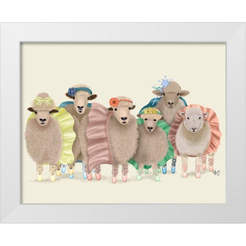 Ballet Troupe Sheep White Modern Wood Framed Art Print by Fab Funky