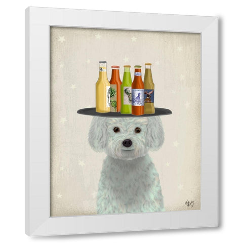 Bichon Frise Beer Lover White Modern Wood Framed Art Print by Fab Funky