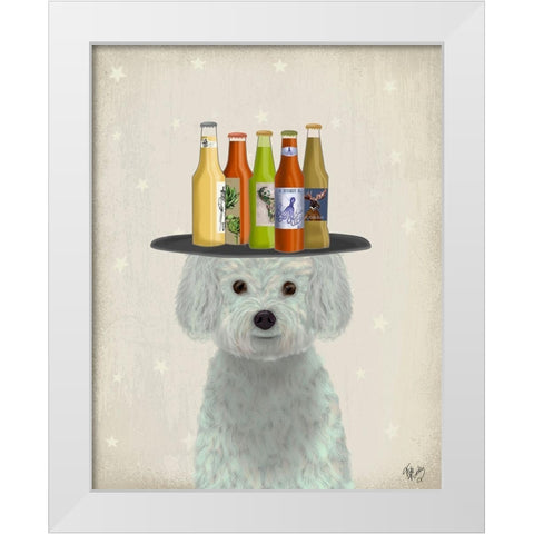 Bichon Frise Beer Lover White Modern Wood Framed Art Print by Fab Funky