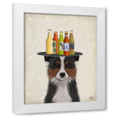 Border Collie Tricolour Beer Lover White Modern Wood Framed Art Print by Fab Funky