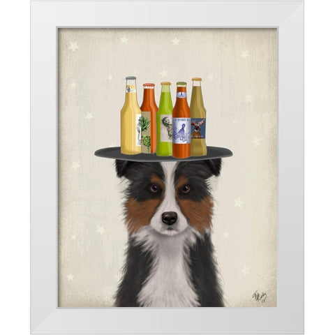 Border Collie Tricolour Beer Lover White Modern Wood Framed Art Print by Fab Funky