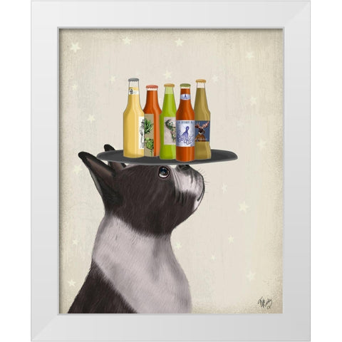 Boston Terrier Beer Lover White Modern Wood Framed Art Print by Fab Funky