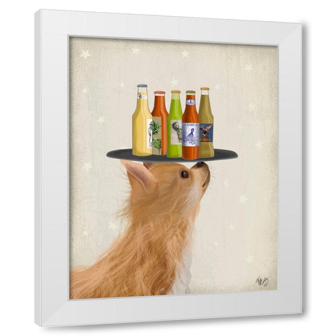 Chihuahua Beer Lover White Modern Wood Framed Art Print by Fab Funky