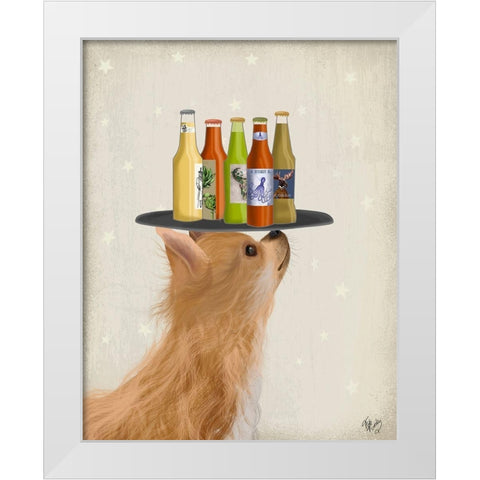 Chihuahua Beer Lover White Modern Wood Framed Art Print by Fab Funky
