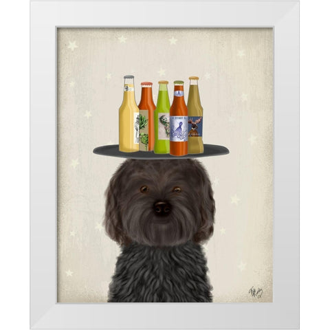 Labradoodle Black Beer Lover White Modern Wood Framed Art Print by Fab Funky