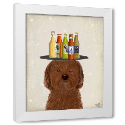 Labradoodle Brown Beer Lover White Modern Wood Framed Art Print by Fab Funky