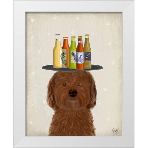 Labradoodle Brown Beer Lover White Modern Wood Framed Art Print by Fab Funky