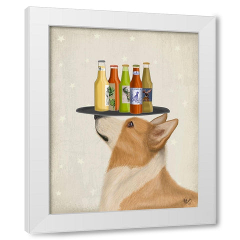 Corgi Tan White Beer Lover White Modern Wood Framed Art Print by Fab Funky