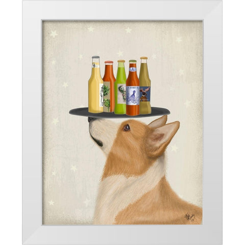 Corgi Tan White Beer Lover White Modern Wood Framed Art Print by Fab Funky