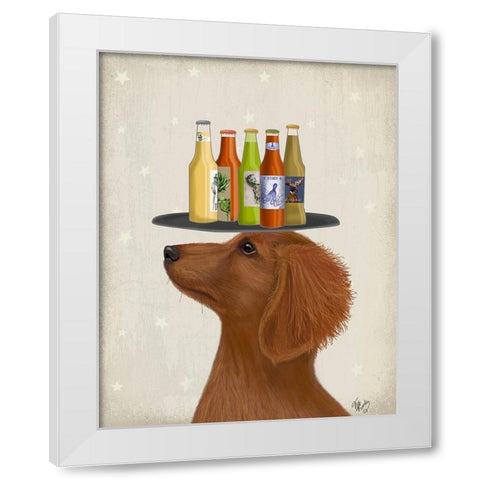 Dachshund Tan Beer Lover White Modern Wood Framed Art Print by Fab Funky