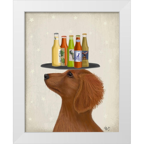 Dachshund Tan Beer Lover White Modern Wood Framed Art Print by Fab Funky