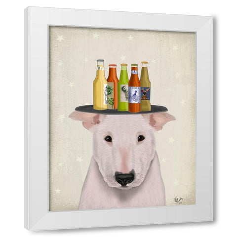 English Bull Terrier Beer Lover White Modern Wood Framed Art Print by Fab Funky