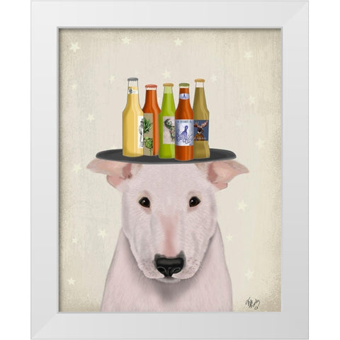 English Bull Terrier Beer Lover White Modern Wood Framed Art Print by Fab Funky